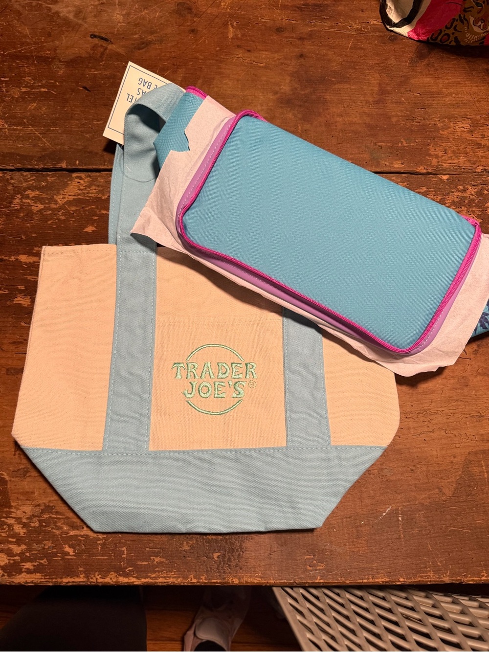 Trader Joes Mini Tote Bag  blue and one green insulated bag bundle